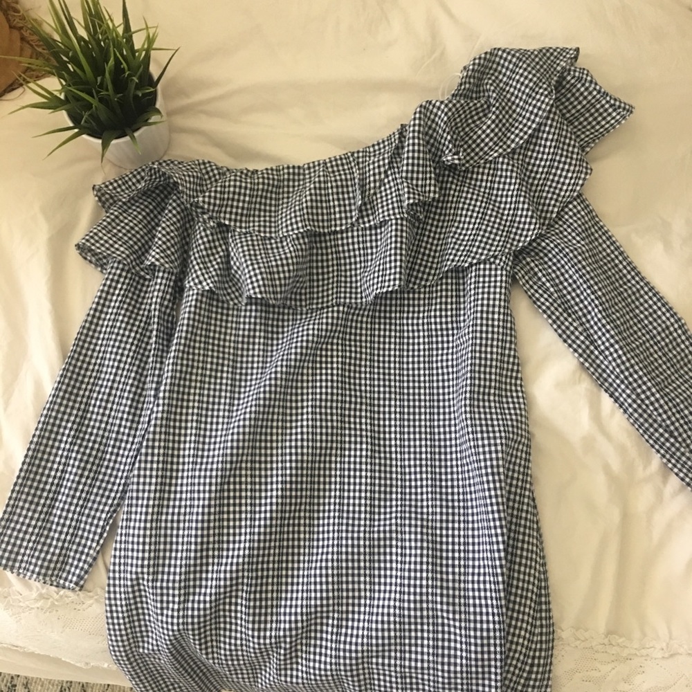 Adelyn Rae one shoulder Gingham dress